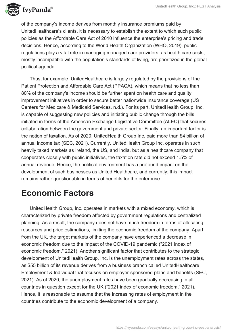 UnitedHealth Group, Inc.: PEST Analysis. Page 2