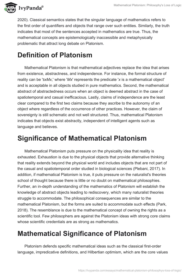 Mathematical Platonism: Philosophy's Loss of Logic. Page 2