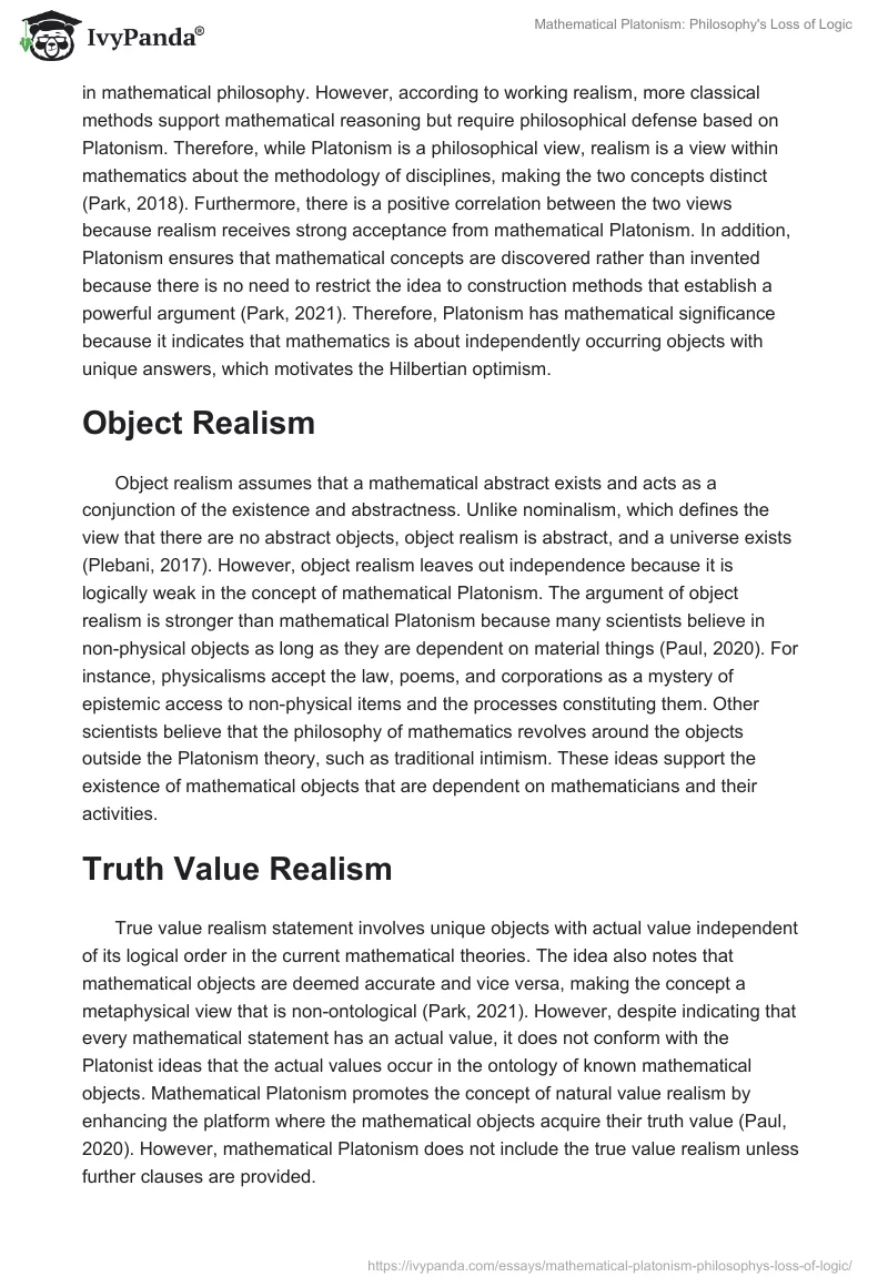 Mathematical Platonism: Philosophy's Loss of Logic. Page 3