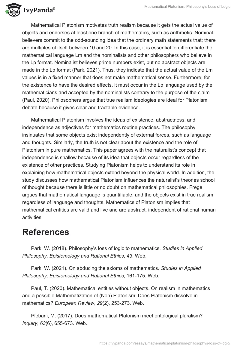 Mathematical Platonism: Philosophy's Loss of Logic. Page 4