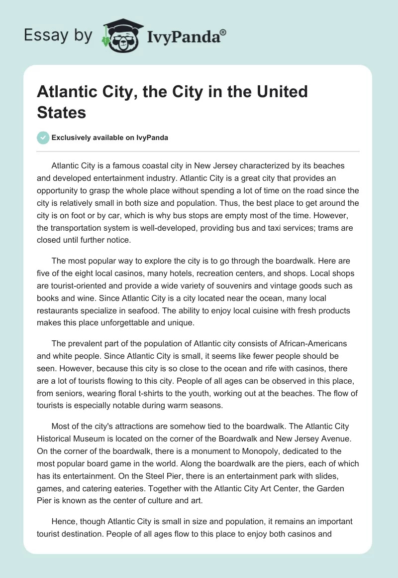 Atlantic City, the City in the United States. Page 1