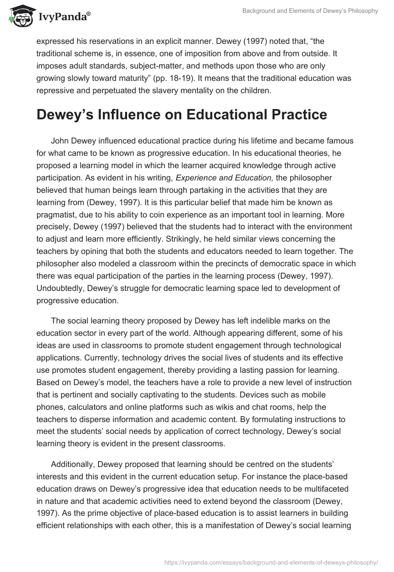 Background and Elements of Dewey’s Philosophy. Page 2
