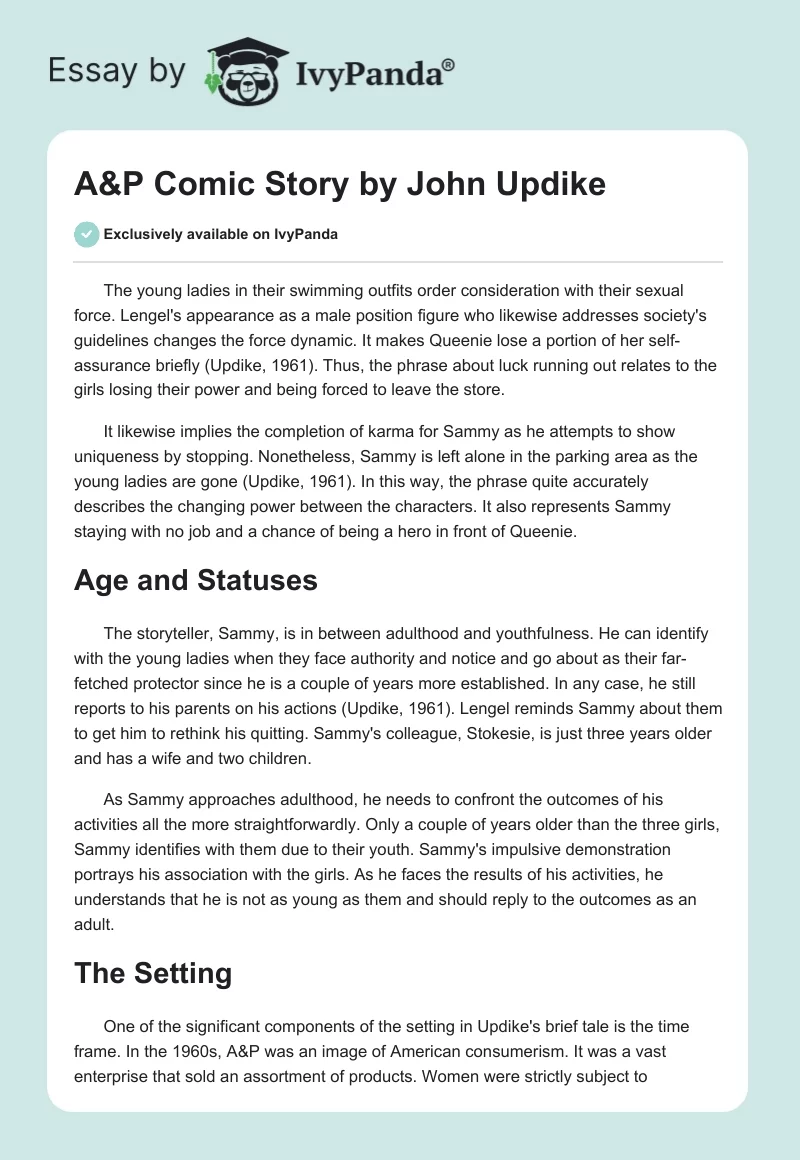 "A&P" Comic Story by John Updike. Page 1