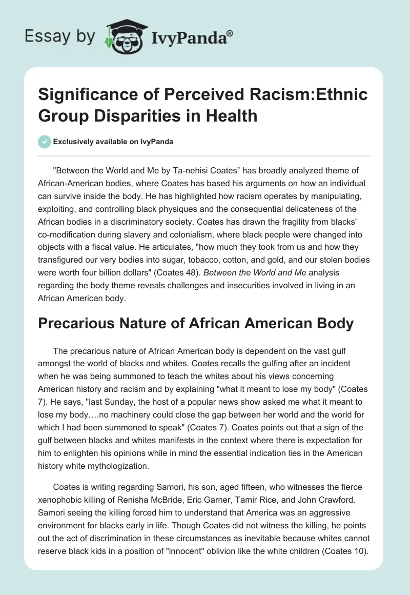 Significance of Perceived Racism:Ethnic Group Disparities in Health. Page 1
