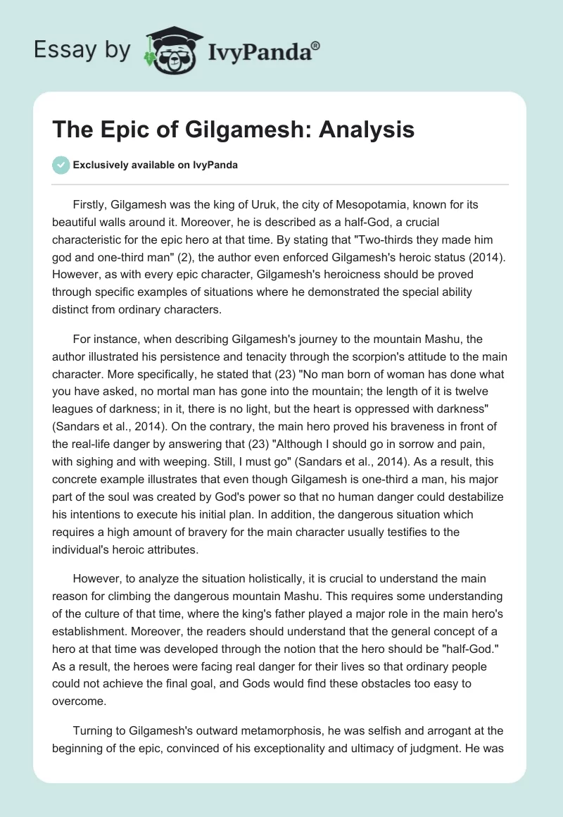 The Epic of Gilgamesh: Analysis. Page 1