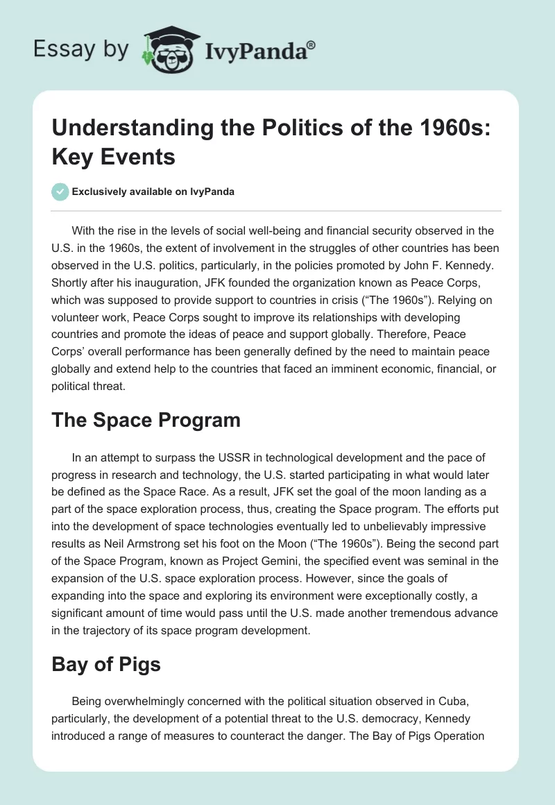 Understanding the Politics of the 1960s: Key Events. Page 1