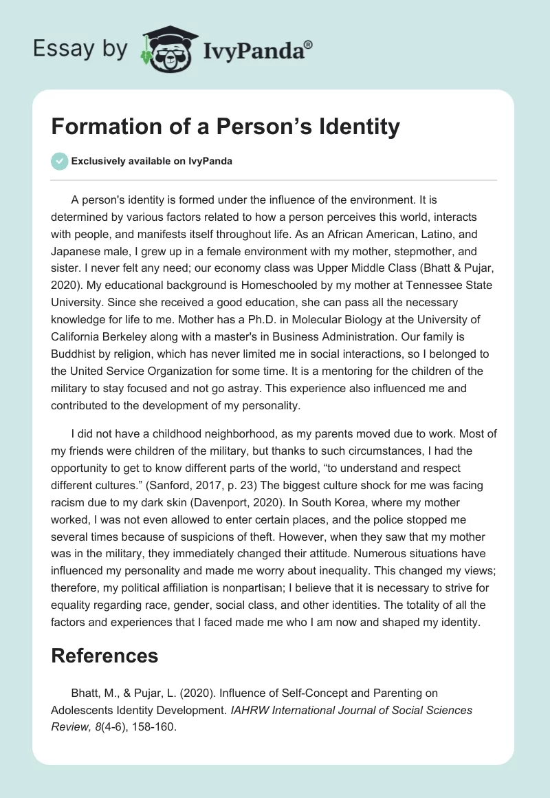 Formation of a Person’s Identity. Page 1