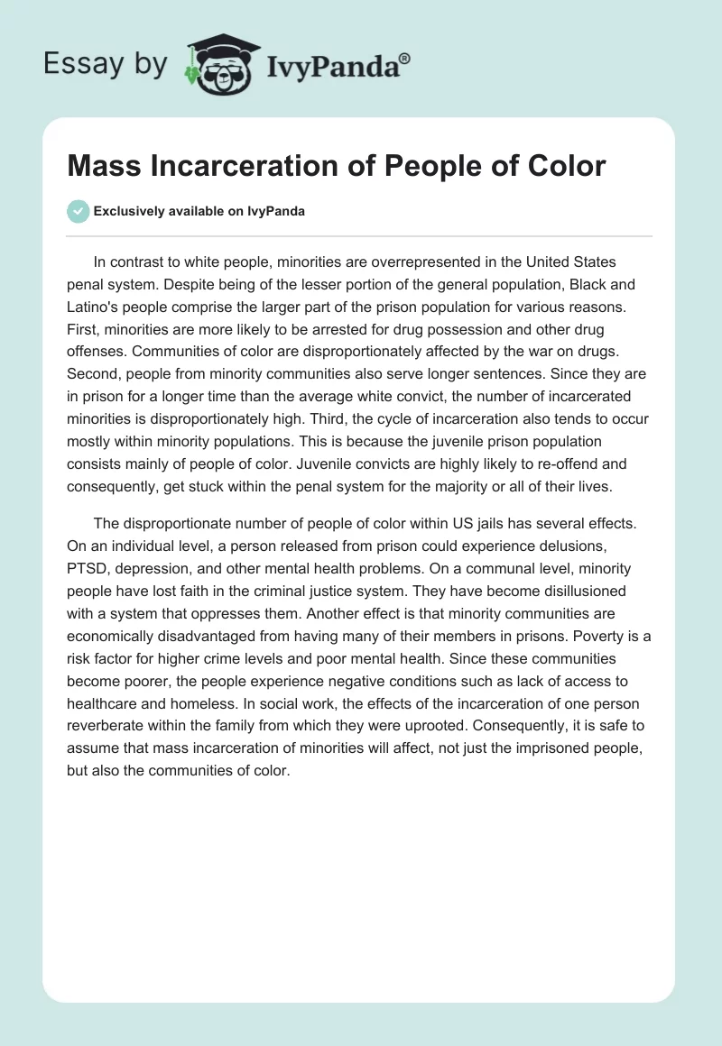 Mass Incarceration of People of Color. Page 1