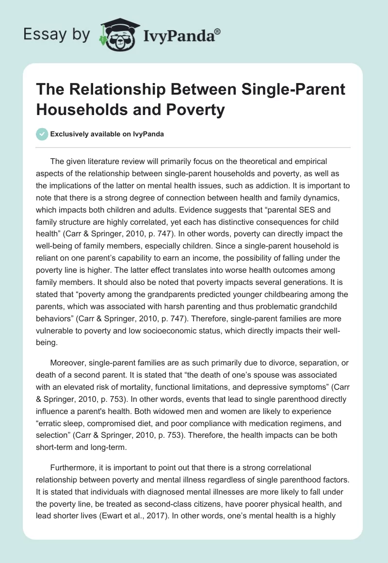 The Relationship Between Single-Parent Households and Poverty. Page 1