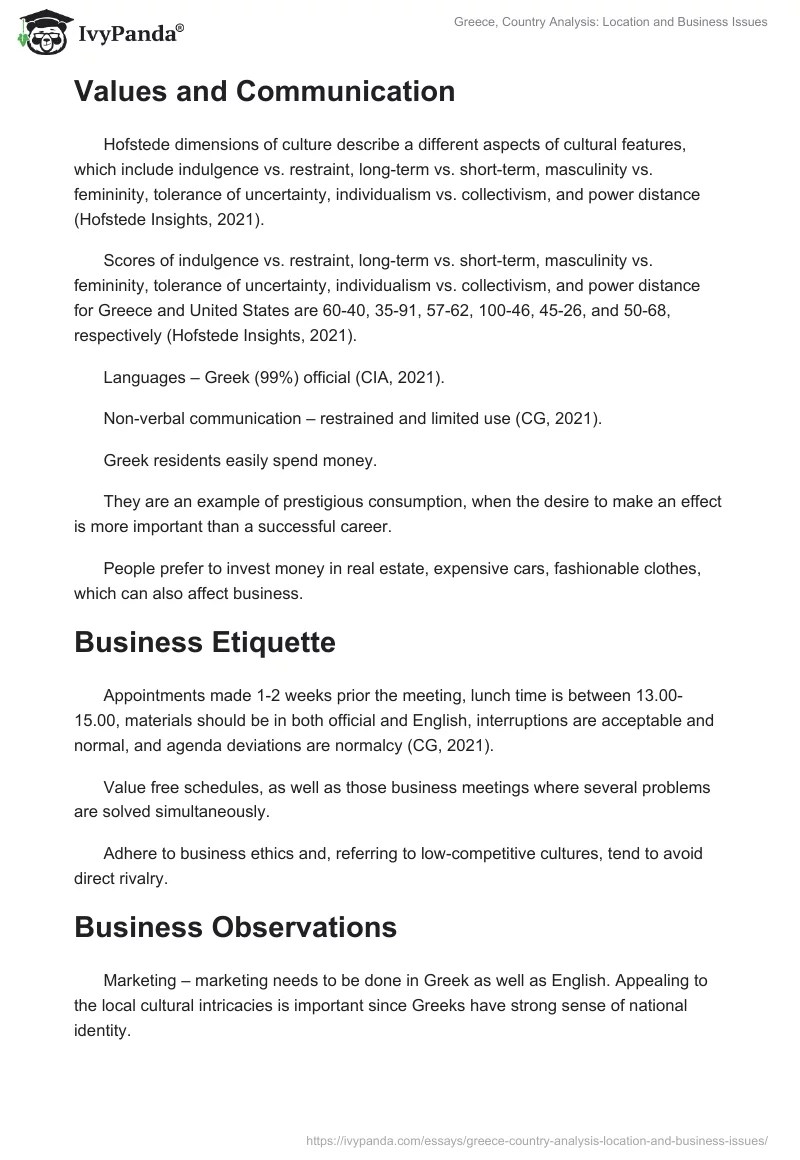 Greece, Country Analysis: Location and Business Issues. Page 2