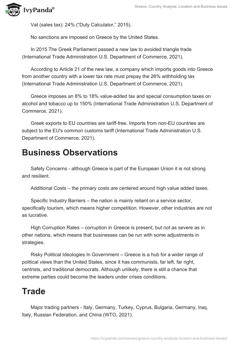 Greece, Country Analysis: Location and Business Issues. Page 4