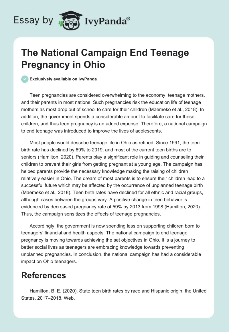 The National Campaign End Teenage Pregnancy in Ohio. Page 1