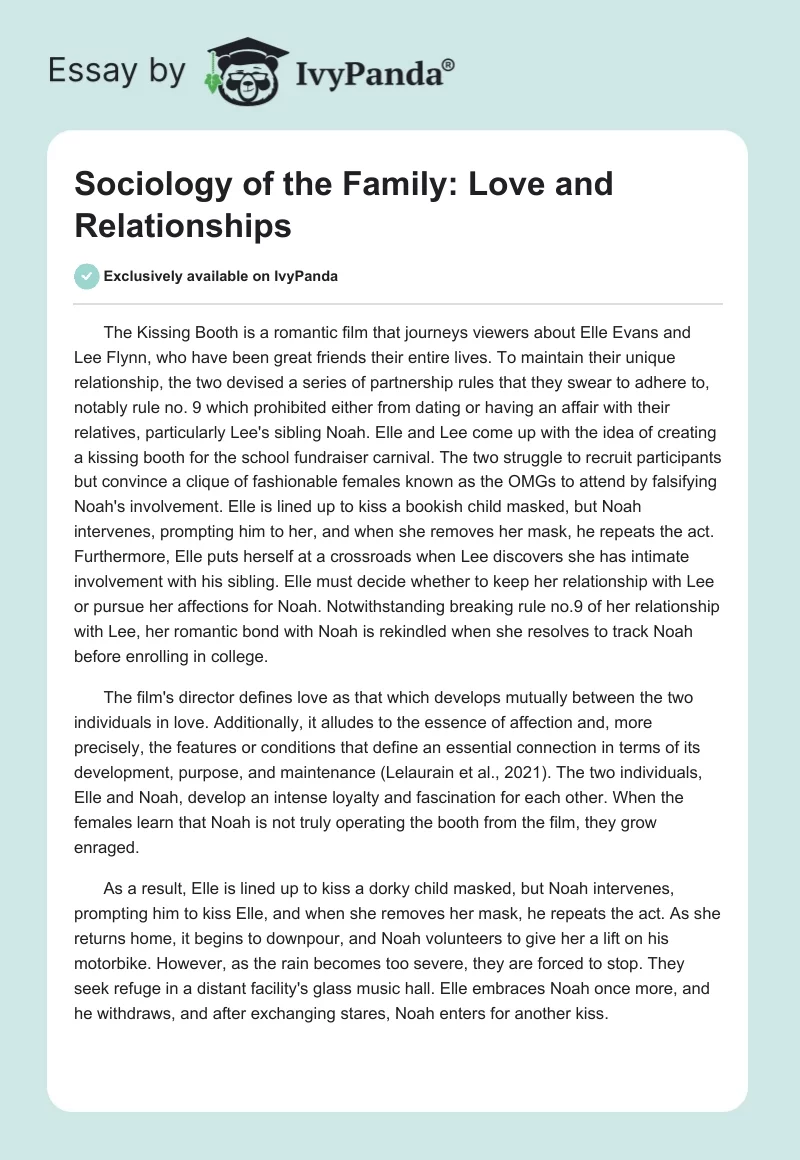 Sociology of the Family: Love and Relationships. Page 1