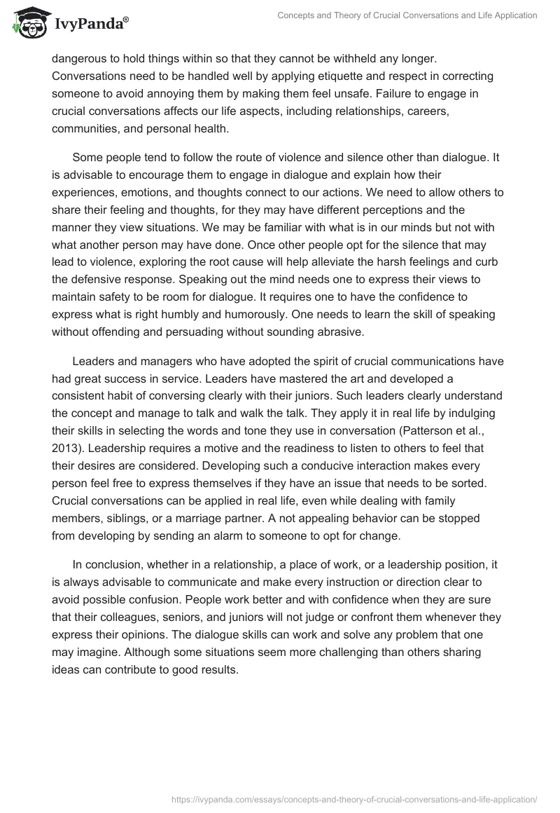 Concepts and Theory of Crucial Conversations and Life Application. Page 2