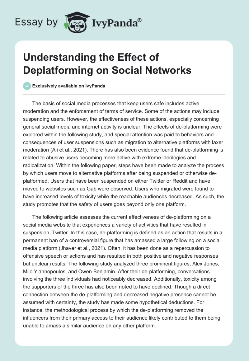 Understanding the Effect of Deplatforming on Social Networks. Page 1
