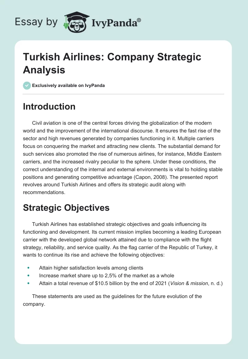 Turkish Airlines: Company Strategic Analysis. Page 1