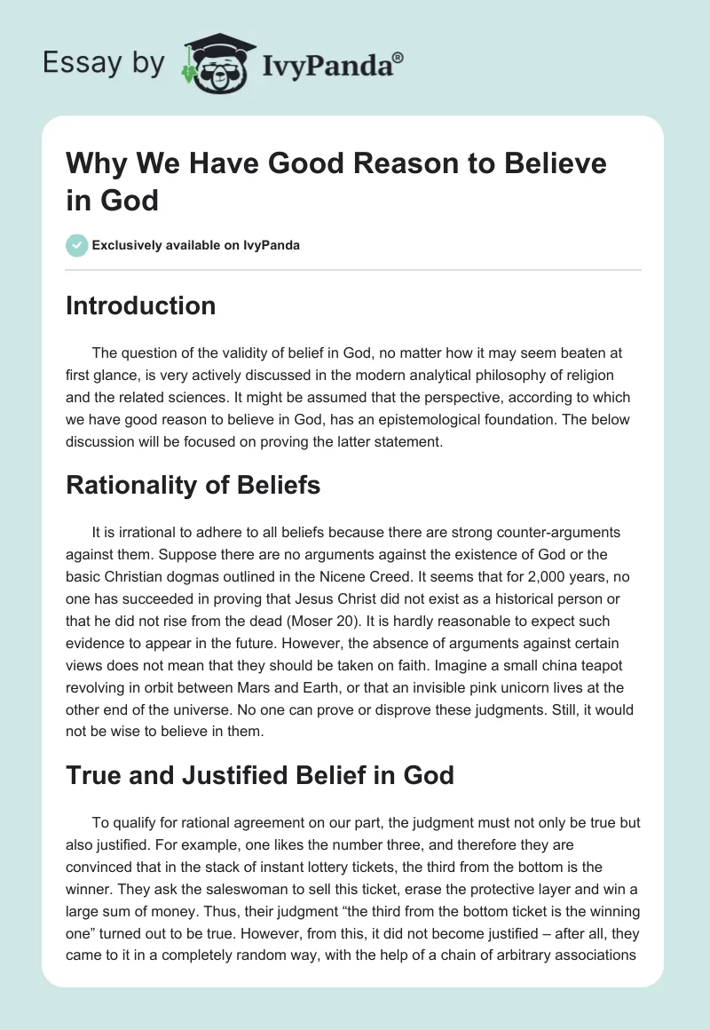 Why We Have Good Reason to Believe in God. Page 1