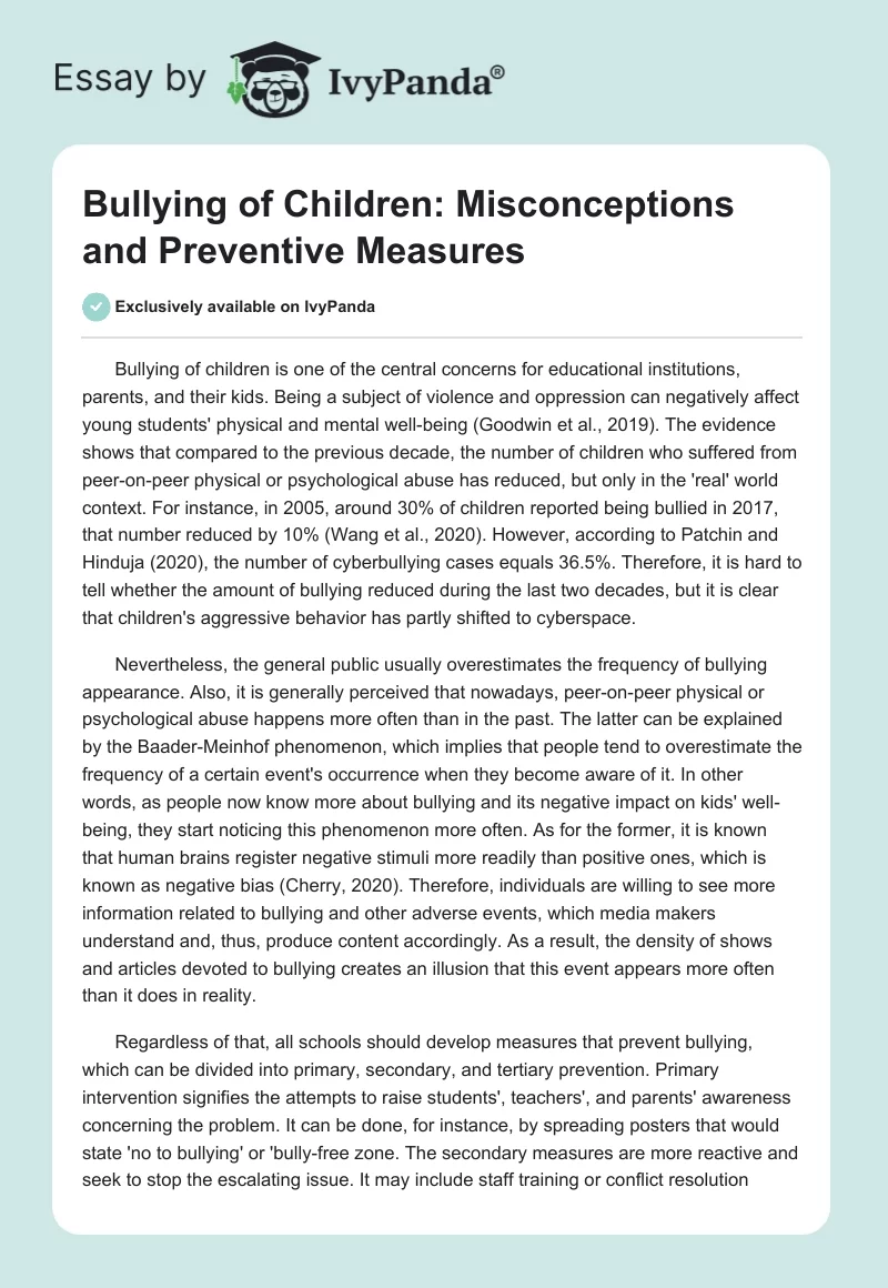 Bullying of Children: Misconceptions and Preventive Measures. Page 1