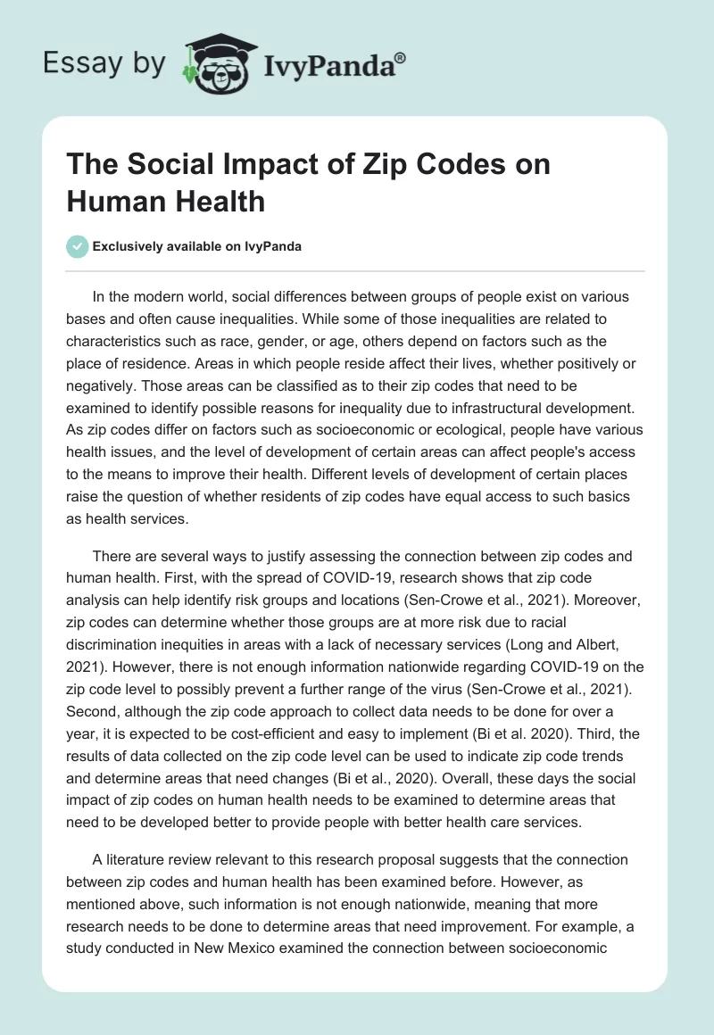 The Social Impact of Zip Codes on Human Health. Page 1
