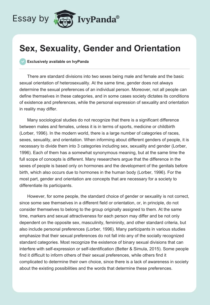 Sex, Sexuality, Gender and Orientation. Page 1