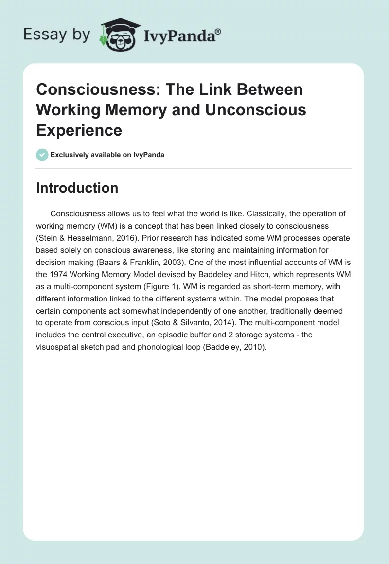 Consciousness: The Link Between Working Memory and Unconscious Experience. Page 1