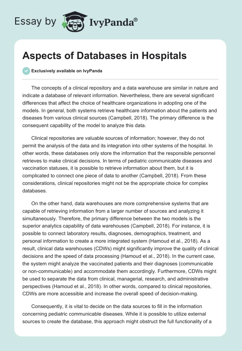 Aspects of Databases in Hospitals. Page 1