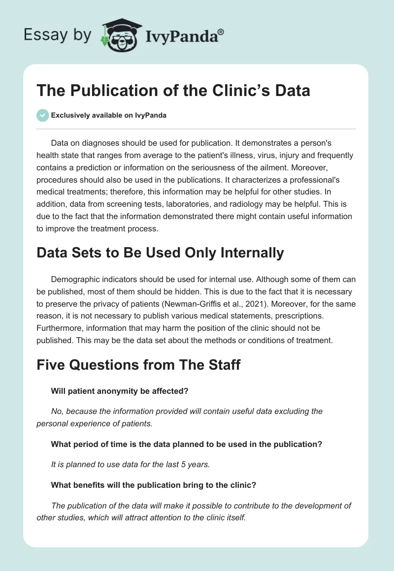 The Publication of the Clinic’s Data. Page 1