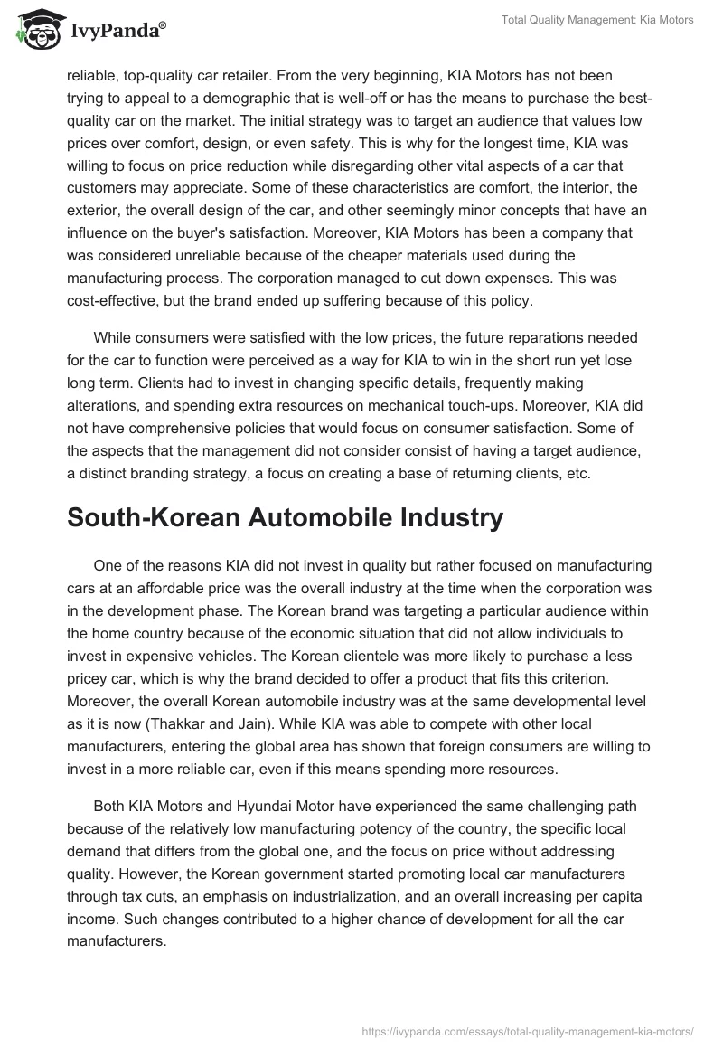 Total Quality Management: Kia Motors. Page 2