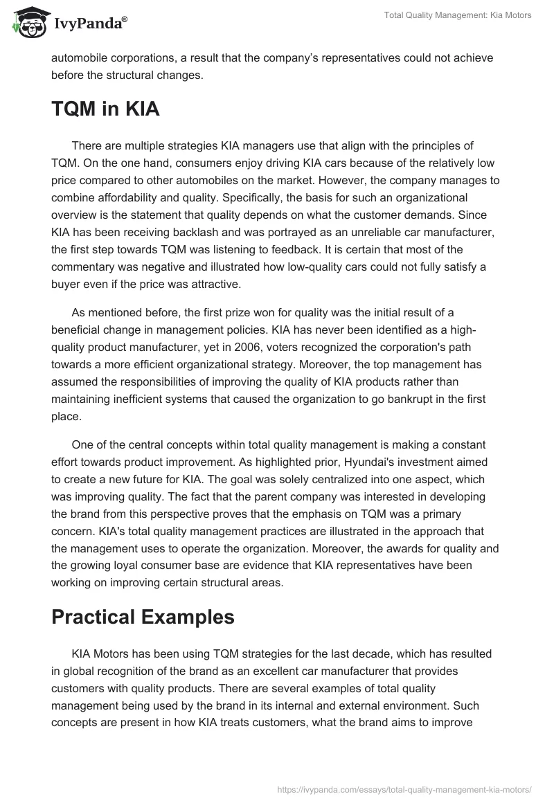 Total Quality Management: Kia Motors. Page 4