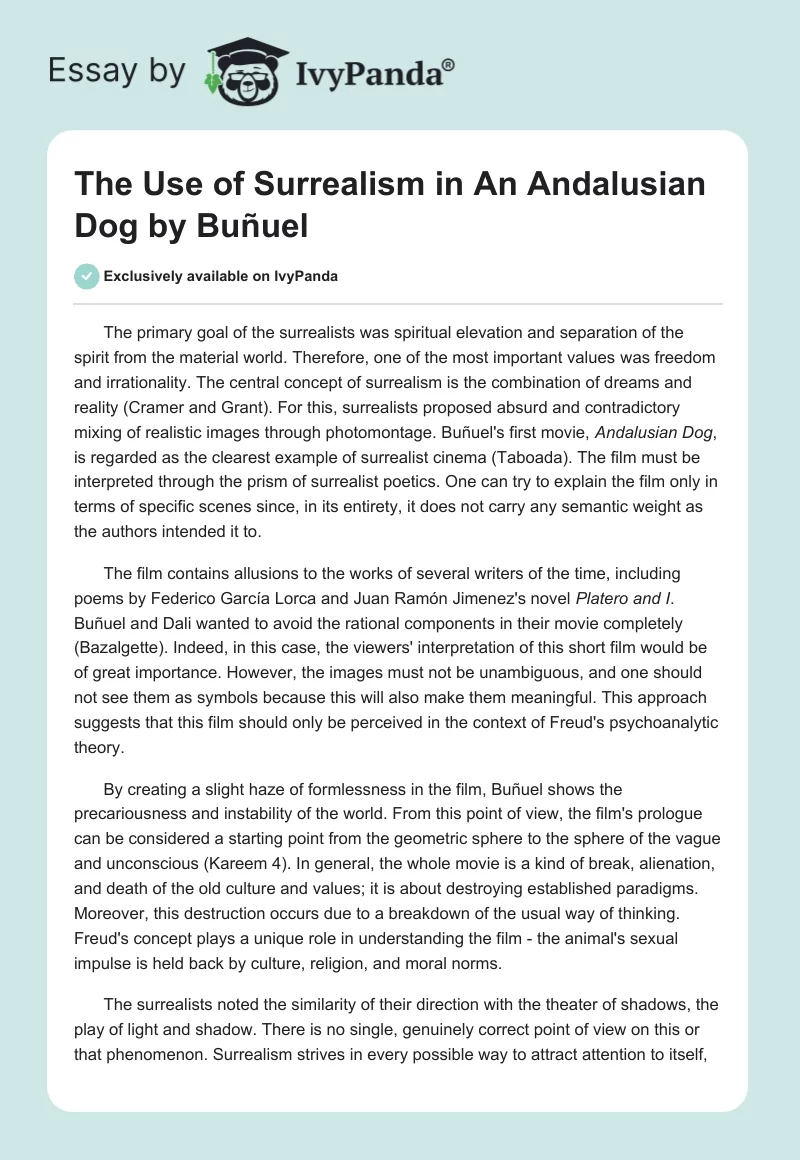 The Use of Surrealism in "An Andalusian Dog" by Buñuel. Page 1