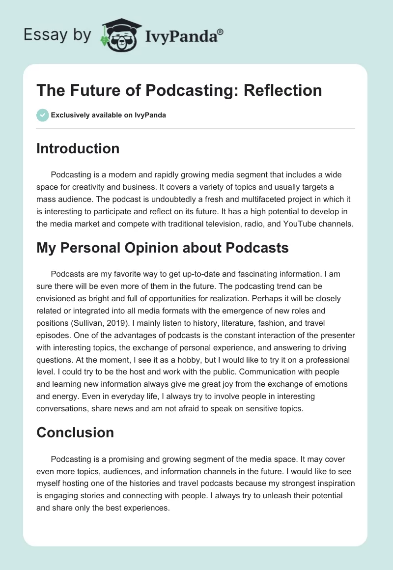 The Future of Podcasting: Reflection. Page 1