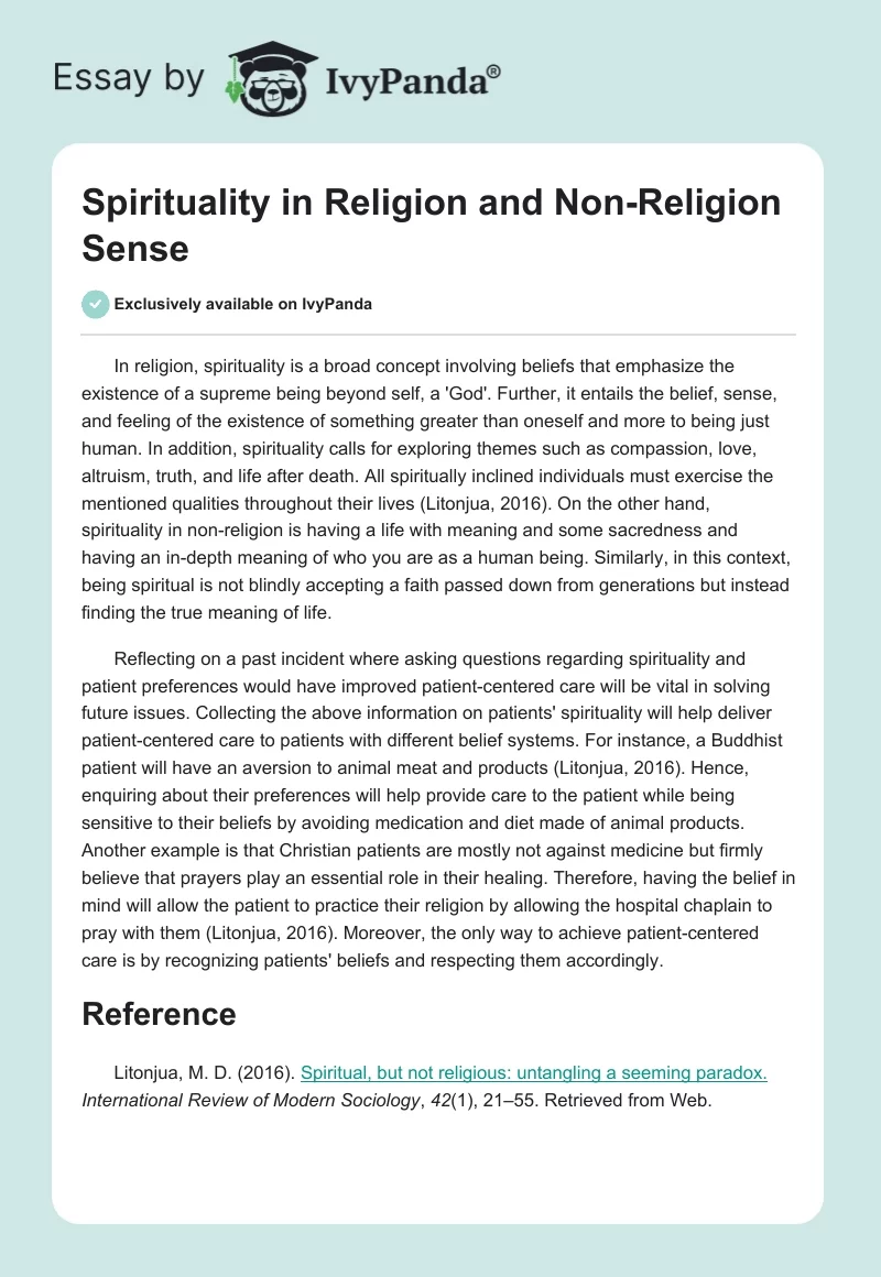 Spirituality in Religion and Non-Religion Sense. Page 1