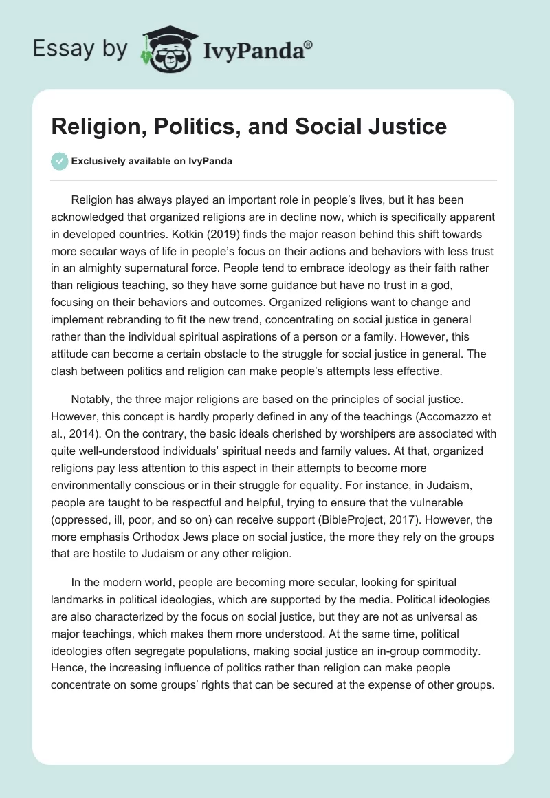 Religion, Politics, and Social Justice. Page 1