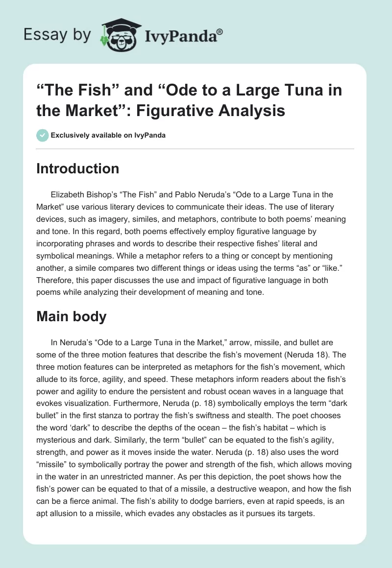 “The Fish” and “Ode to a Large Tuna in the Market”: Figurative Analysis. Page 1
