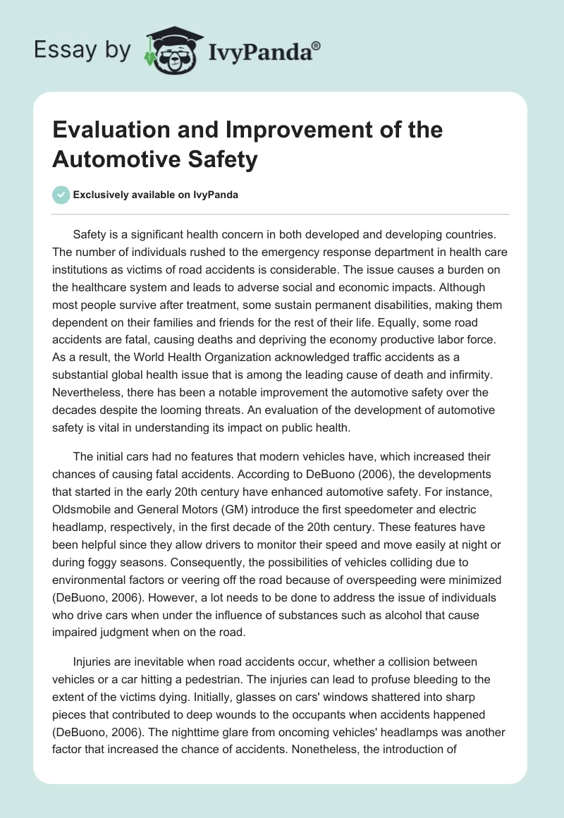 Evaluation and Improvement of the Automotive Safety. Page 1