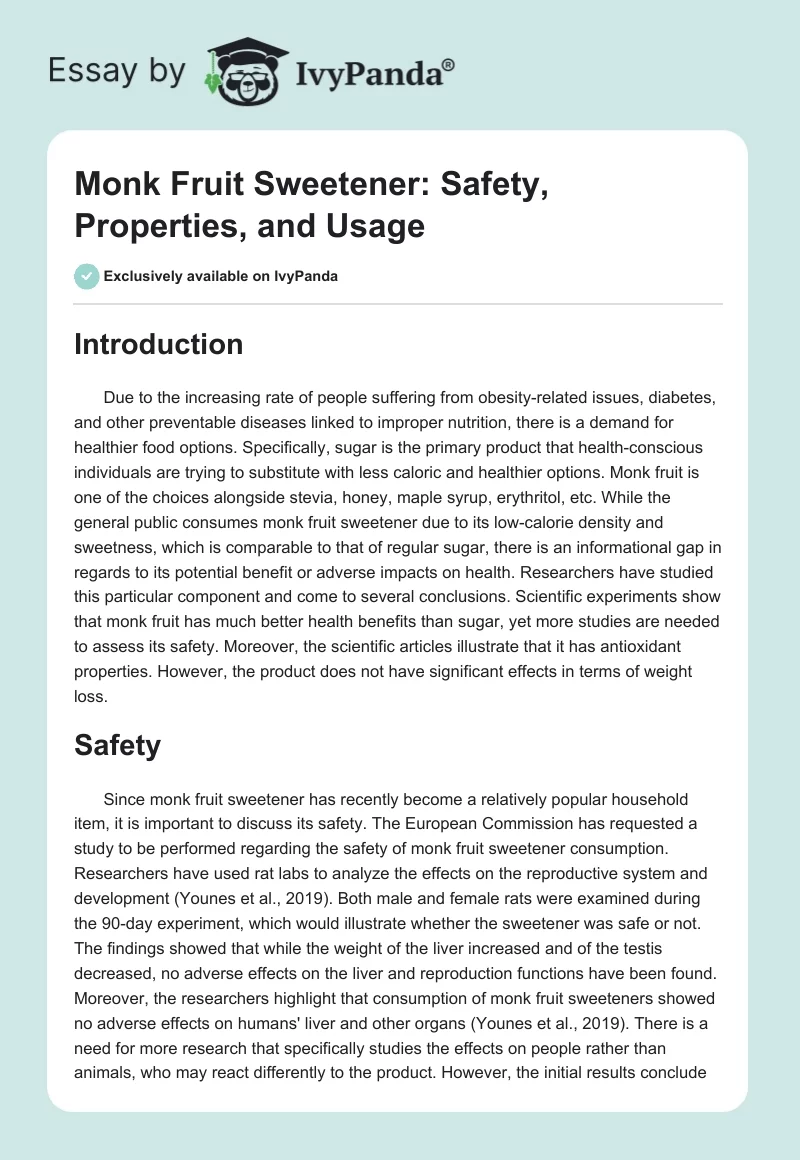 Monk Fruit Sweetener: Safety, Properties, and Usage. Page 1
