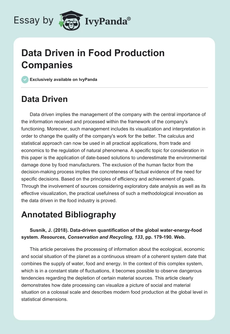 Data Driven in Food Production Companies. Page 1