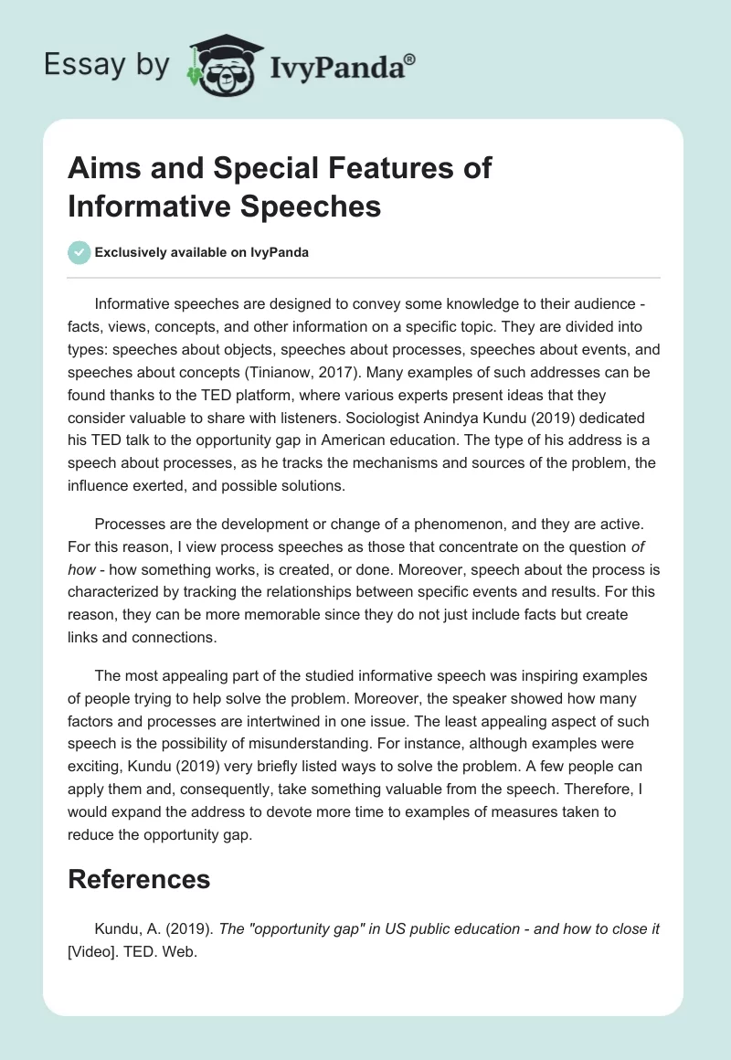 Aims and Special Features of Informative Speeches. Page 1