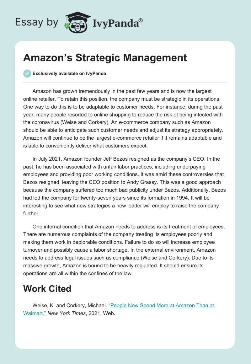 Amazon’s Strategic Management. Page 1