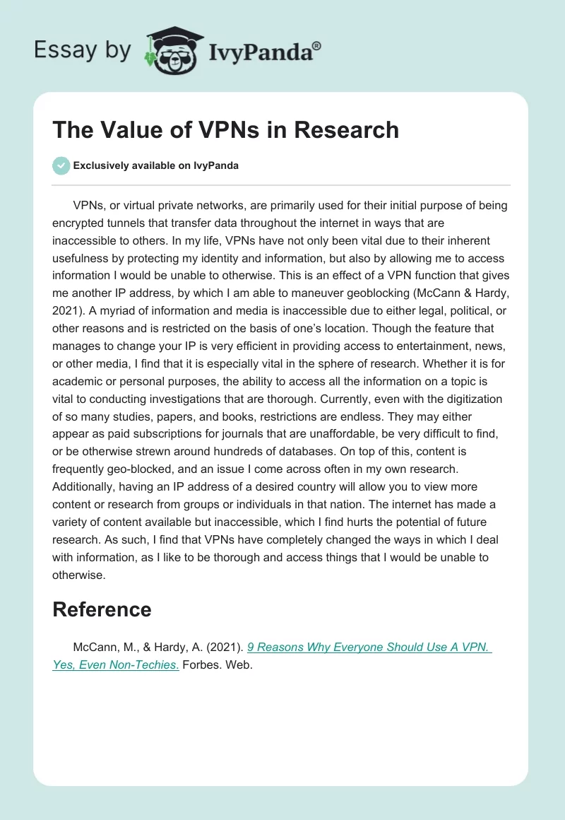 The Value of VPNs in Research. Page 1