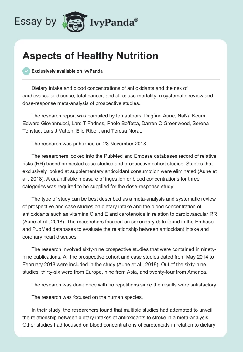 Aspects of Healthy Nutrition. Page 1