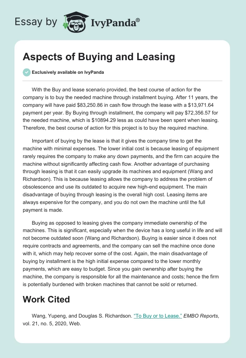 Aspects of Buying and Leasing. Page 1