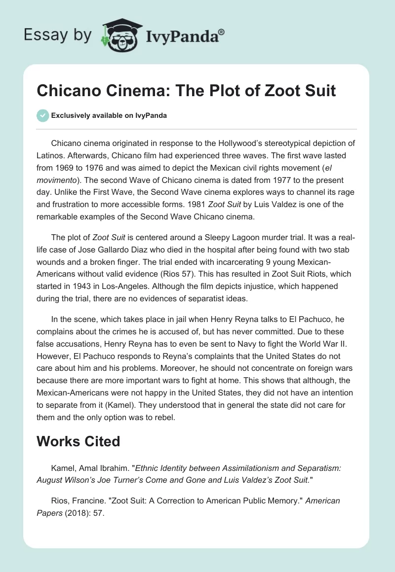 Chicano Cinema: The Plot of Zoot Suit. Page 1