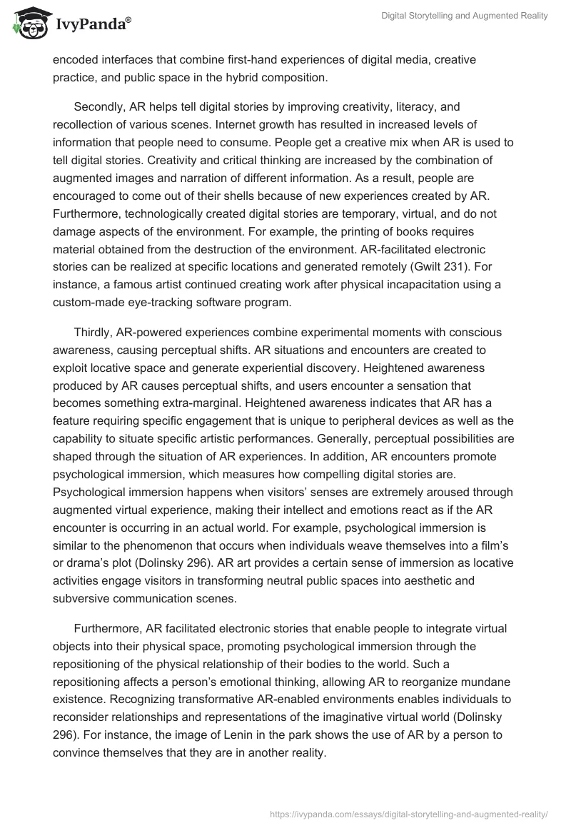 Digital Storytelling and Augmented Reality. Page 2