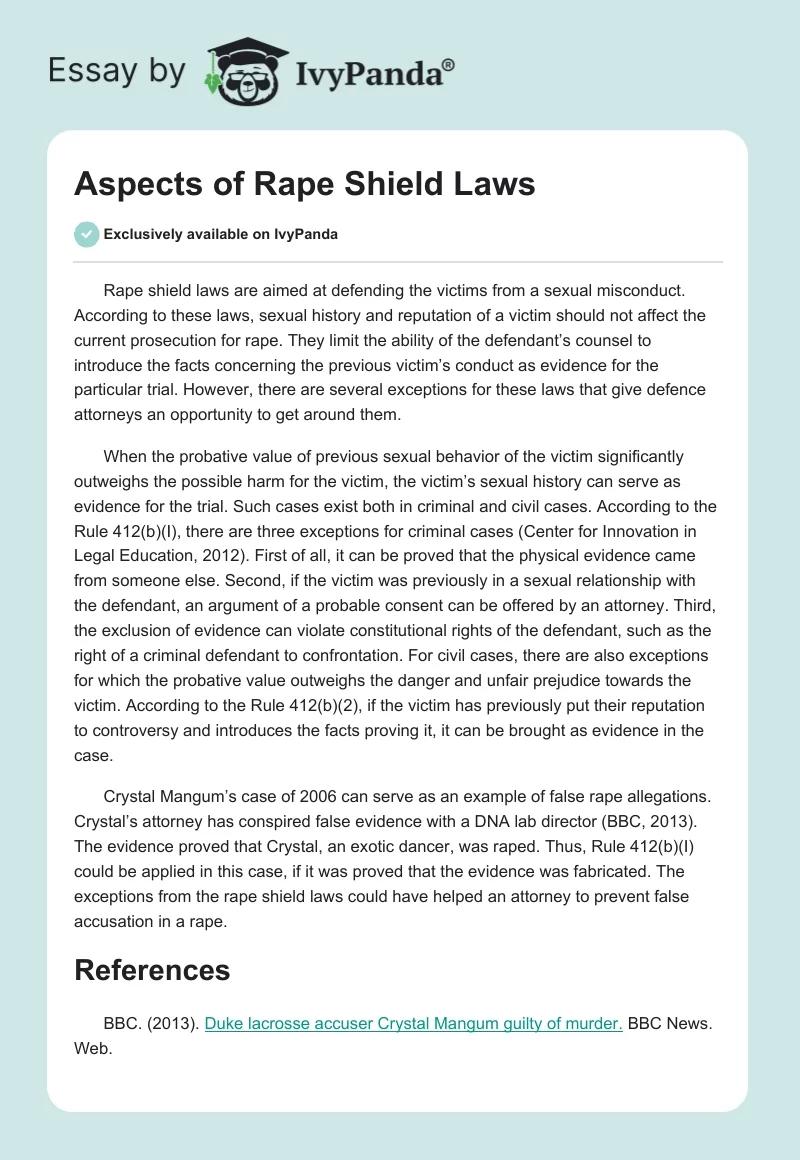 Aspects of Rape Shield Laws. Page 1
