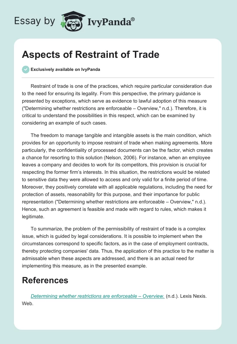 Aspects of Restraint of Trade. Page 1