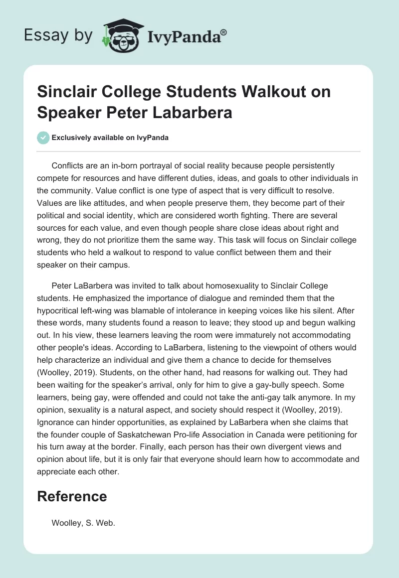 Sinclair College Students Walkout on Speaker Peter Labarbera. Page 1