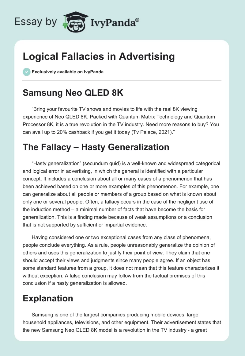 Logical Fallacies in Advertising. Page 1