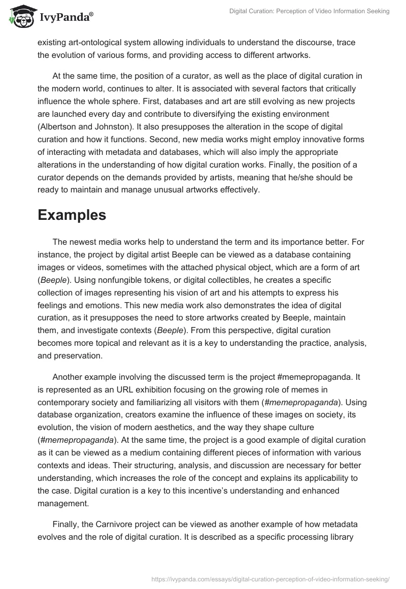 Digital Curation: Perception of Video Information Seeking. Page 4