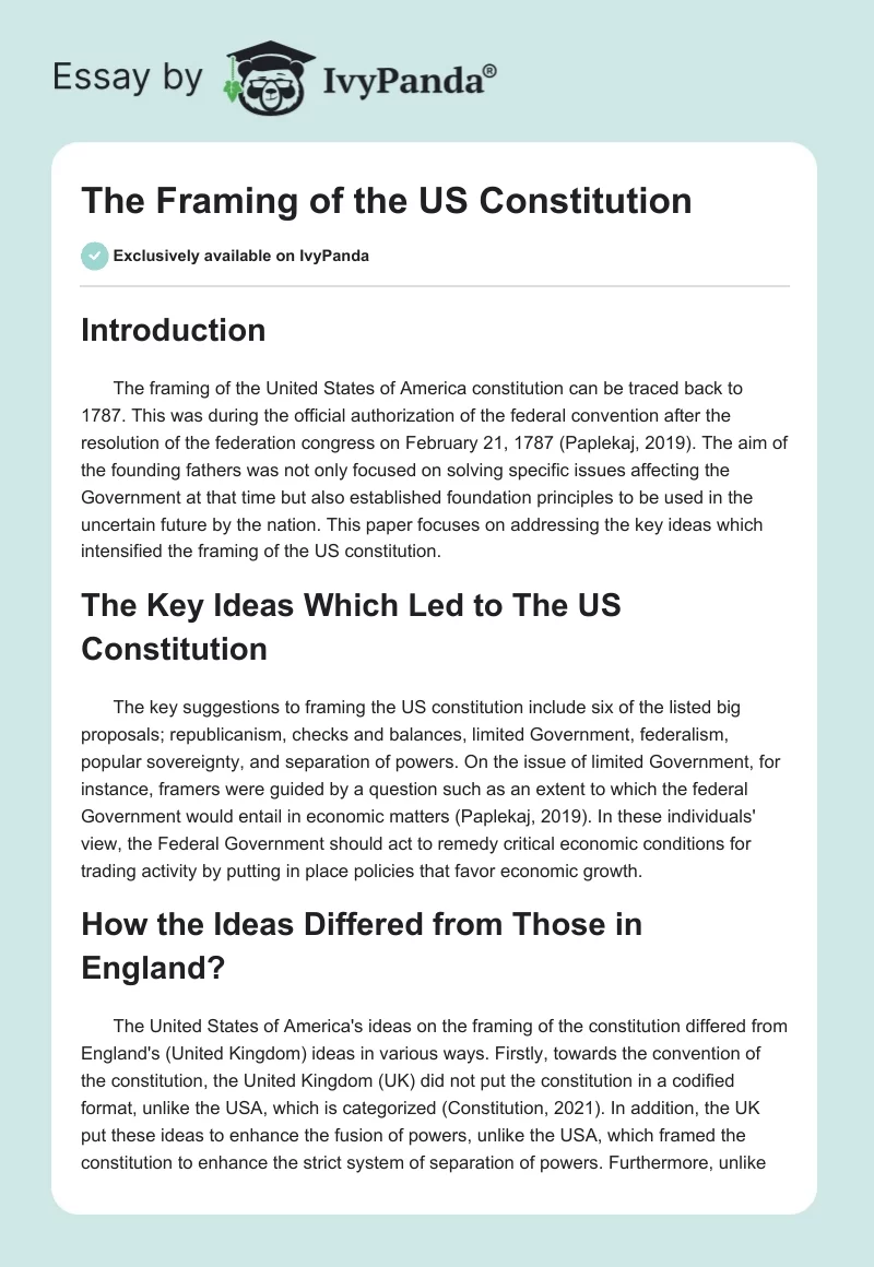 The Framing of the US Constitution. Page 1